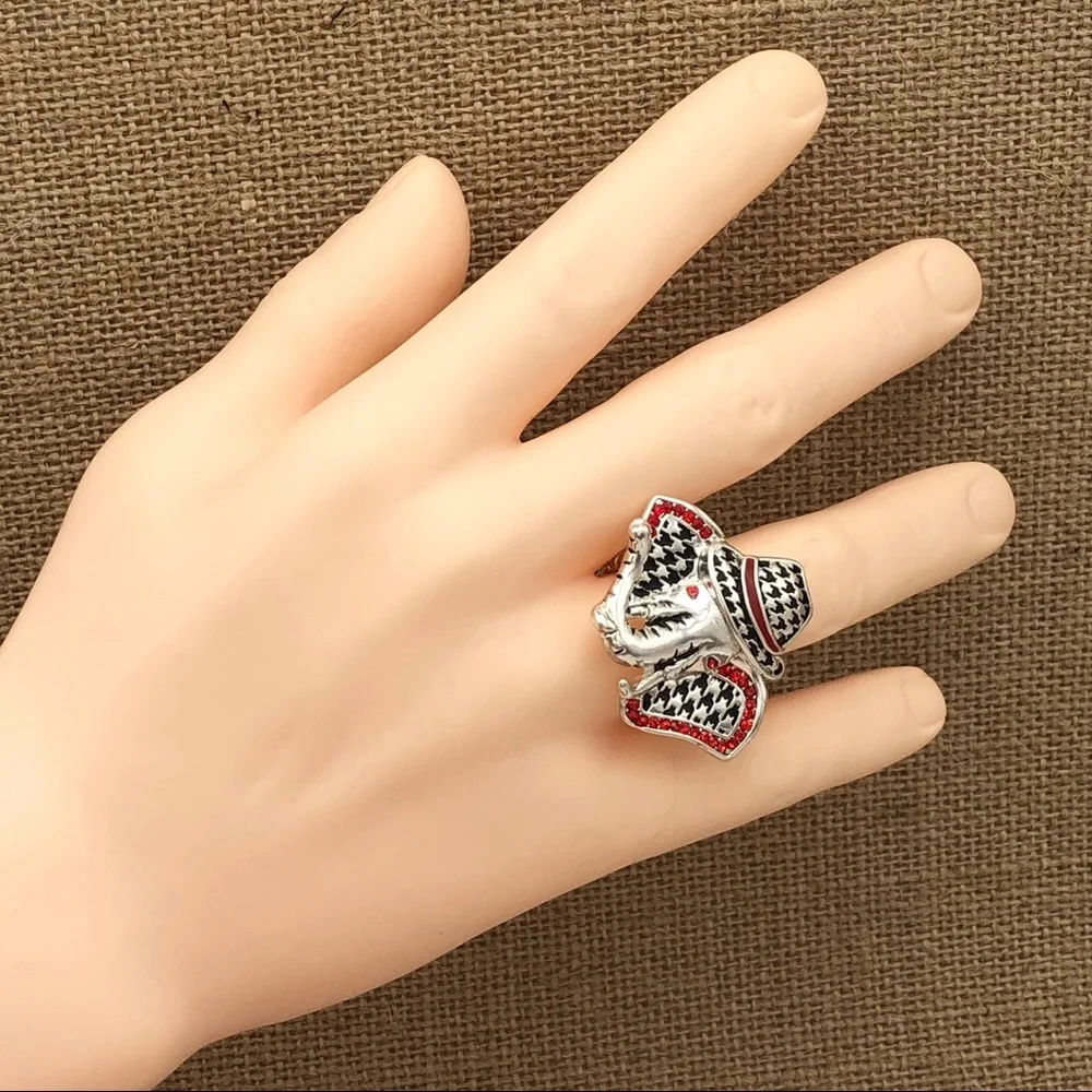 🌼 Houndstooth Elephant Fedora Hat Alabama Pride Silver Stretch Ring